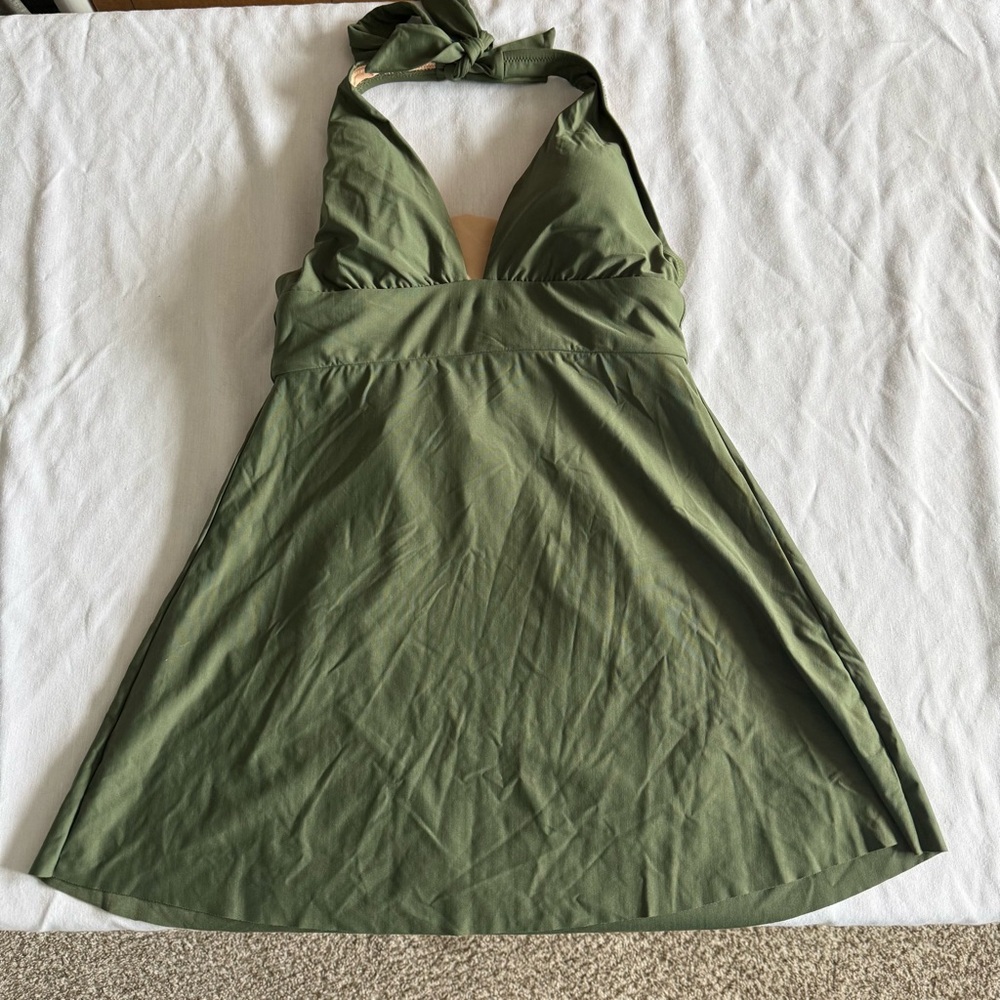 J Crew Halter Top Swimsuit Womens 8 Swim Dress Safari Green V Neck Preppy NWT